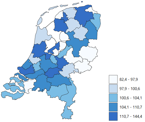 Het procentuele verschil tussen woningbouw volgens dVi ten opzichte van de woningbouw volgens CBS, per Woondealregio, 2019 - 2024
